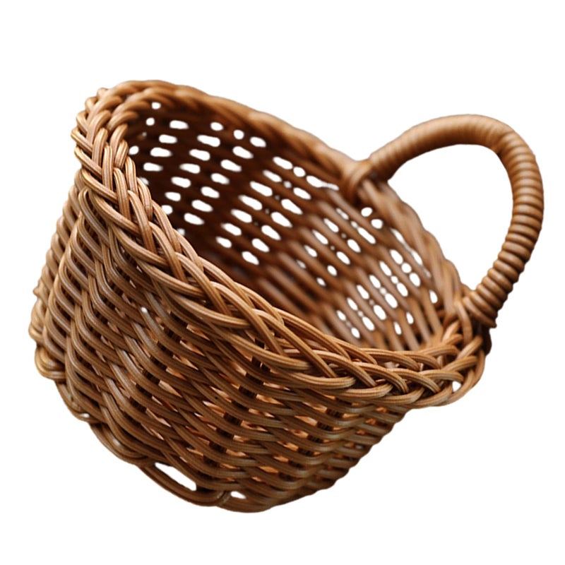 Brown Woven Rattan Hanging Basket Wall Mounted Storage For Kitchen And Living Room - Image 2