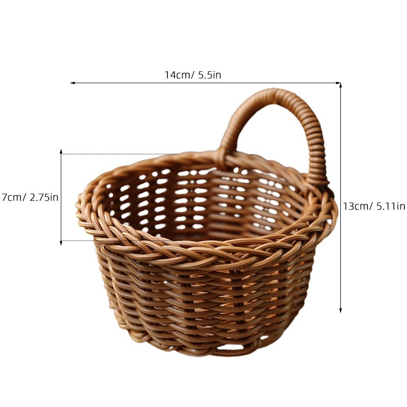 Brown Woven Rattan Hanging Basket Wall Mounted Storage For Kitchen And Living Room - Image 3
