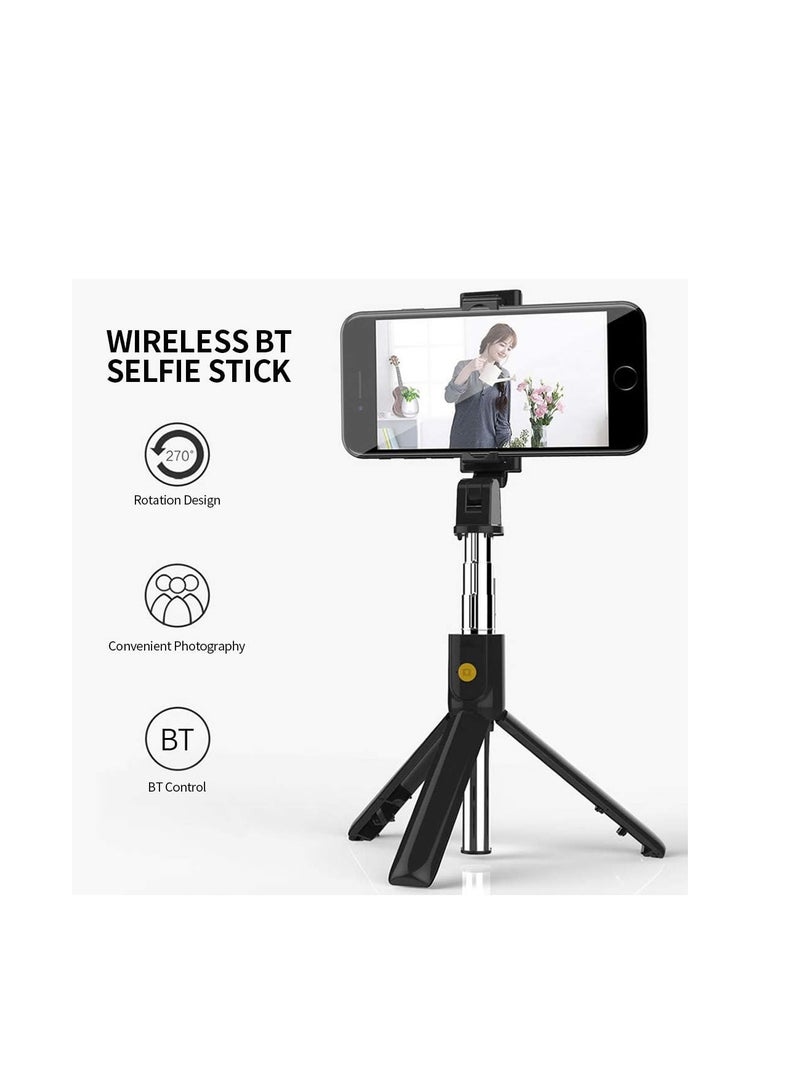 Compact Bluetooth 4.0 wireless selfie stick with tripod, portable and extendable for smartphones, black - Image 1