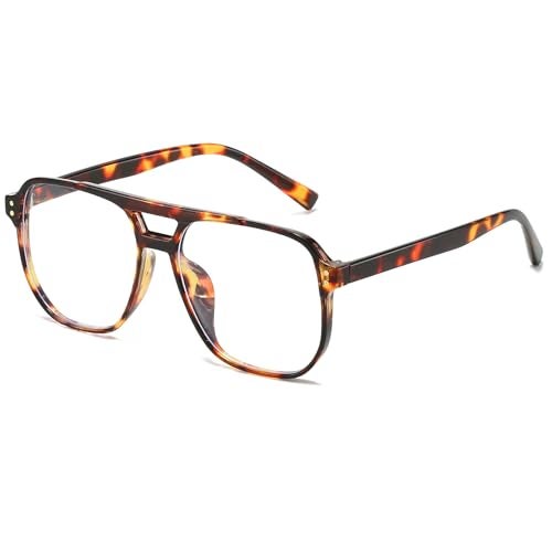 Breaksun Retro Oversized Square Glasses for Women Men Big Square Aviator Blue Light Eyeglasses (Tortoise) - Image 1