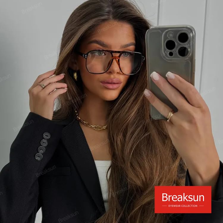 Breaksun Retro Oversized Square Glasses for Women Men Big Square Aviator Blue Light Eyeglasses (Tortoise) - Image 4