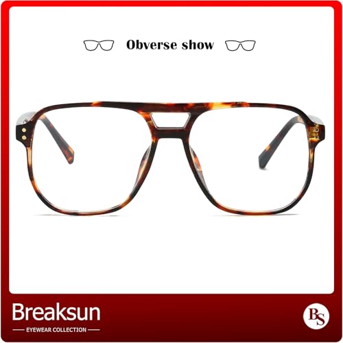 Breaksun Retro Oversized Square Glasses for Women Men Big Square Aviator Blue Light Eyeglasses (Tortoise) - Image 5