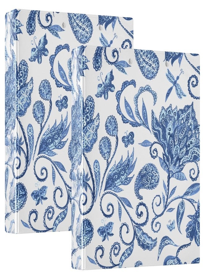 xigua Blue White Floral 3 Ring Binders, 1.5 Inch Round Rings to Hold 200 Sheets, 3 Ring Binders with Clipboard for Home Office Supplies 1 Pack - Image 2