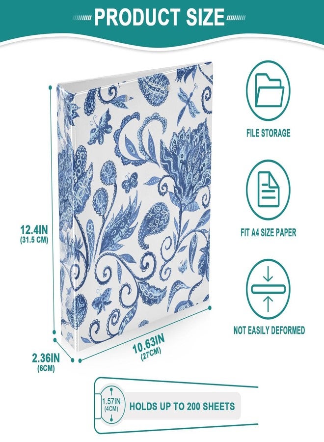 xigua Blue White Floral 3 Ring Binders, 1.5 Inch Round Rings to Hold 200 Sheets, 3 Ring Binders with Clipboard for Home Office Supplies 1 Pack - Image 5