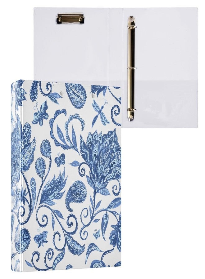 xigua Blue White Floral 3 Ring Binders, 1.5 Inch Round Rings to Hold 200 Sheets, 3 Ring Binders with Clipboard for Home Office Supplies 1 Pack - Image 1
