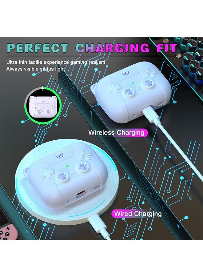 فزاع غطاء حافظة AirPods Pro الجيل الثاني / الأول مع سلسلة مفاتيح، تصميم لاعب ألعاب للأطفال والرجال والنساء، غطاء سيليكون ناعم لـ AirPods Pro Gen 2/1 (2023/2022/2019) حافظة شحن - أذن قطة أرجوانية - Image 4