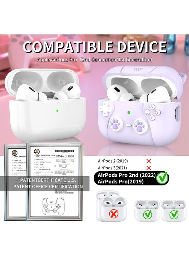 فزاع غطاء حافظة AirPods Pro الجيل الثاني / الأول مع سلسلة مفاتيح، تصميم لاعب ألعاب للأطفال والرجال والنساء، غطاء سيليكون ناعم لـ AirPods Pro Gen 2/1 (2023/2022/2019) حافظة شحن - أذن قطة أرجوانية - Image 5