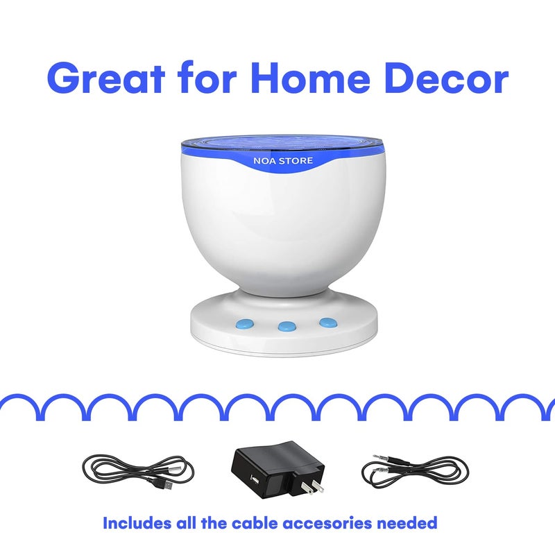 Noa Store Sensory LED Room Lights - Light Projector for Bedroom - Ocean Waves Projection Lamp with Calming Music - Night Light for Kids - Blue Ceiling Projector Lamps for Adults and Children - Image 5