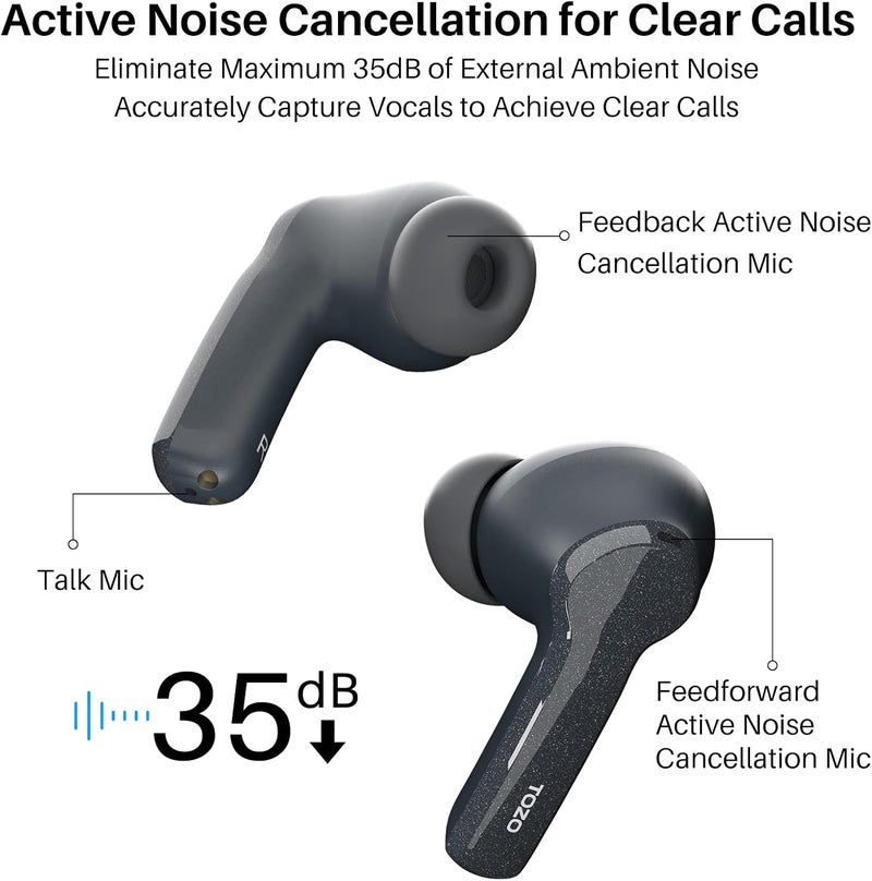 TOZO NC2 Hybrid Active Noise Cancelling Wireless Earbuds, in-Ear Detection Headphones, IPX6 Waterproof Bluetooth 5.2 Stereo Earphones, Immersive Sound Premium Deep Bass Headset - Image 3