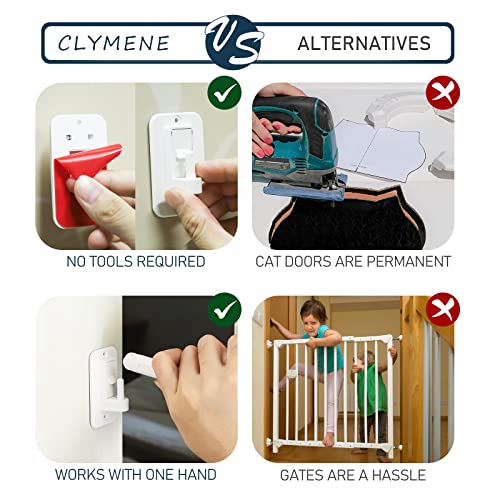 CLYMENE Cat Door Latch & Stopper, Adjustable Child Proof Door Lock and Pinch Guard, Let's Cats in and Keeps Dogs Out of Litter & Food, No Need for Pet Gates or Interior Cat Door (White) - Image 5