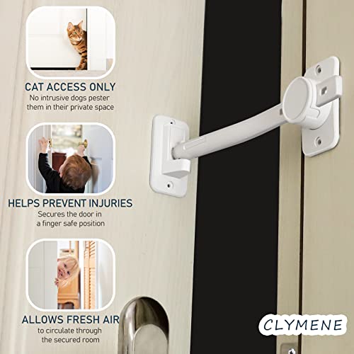 CLYMENE Cat Door Latch & Stopper, Adjustable Child Proof Door Lock and Pinch Guard, Let's Cats in and Keeps Dogs Out of Litter & Food, No Need for Pet Gates or Interior Cat Door (White) - Image 2