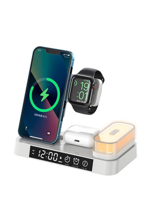 Newest 4 in 1 Fast Alarm Clock Wireless Charger Stand Cell Phone Charging Holder Portable Wireless Charger with Lamp