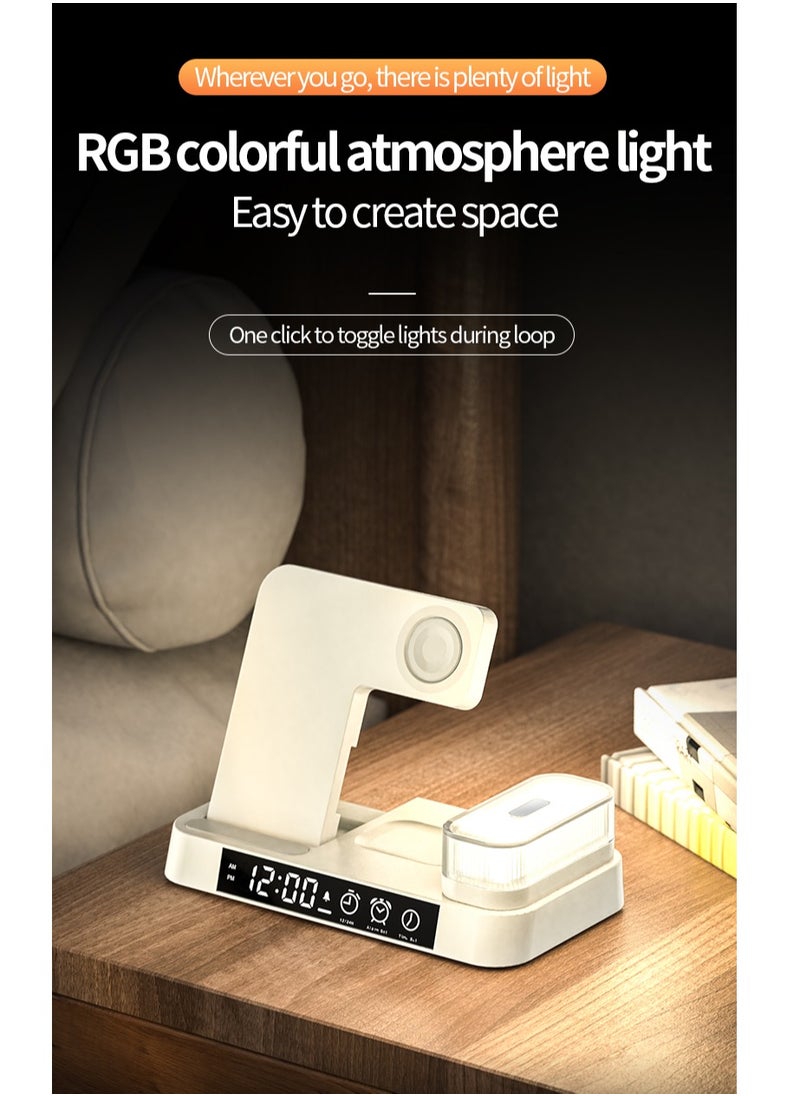 FLD - Newest 4 in 1 Fast Alarm Clock Wireless Charger Stand Cell Phone Charging Holder Portable Wireless Charger with Lamp - Image 1