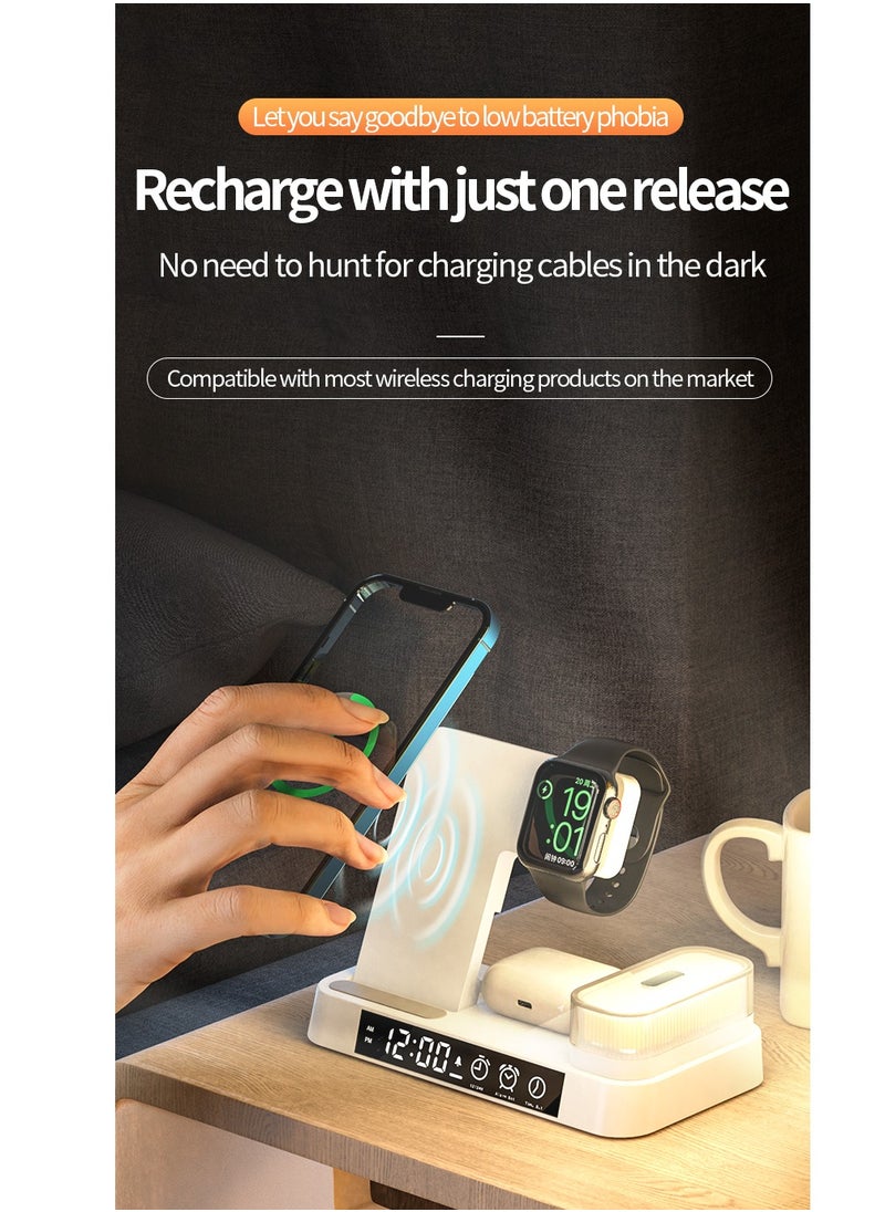 FLD - Newest 4 in 1 Fast Alarm Clock Wireless Charger Stand Cell Phone Charging Holder Portable Wireless Charger with Lamp - Image 1
