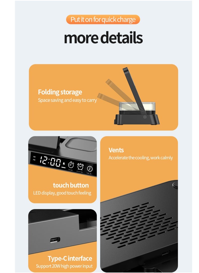 FLD - Newest 4 in 1 Fast Alarm Clock Wireless Charger Stand Cell Phone Charging Holder Portable Wireless Charger with Lamp - Image 1