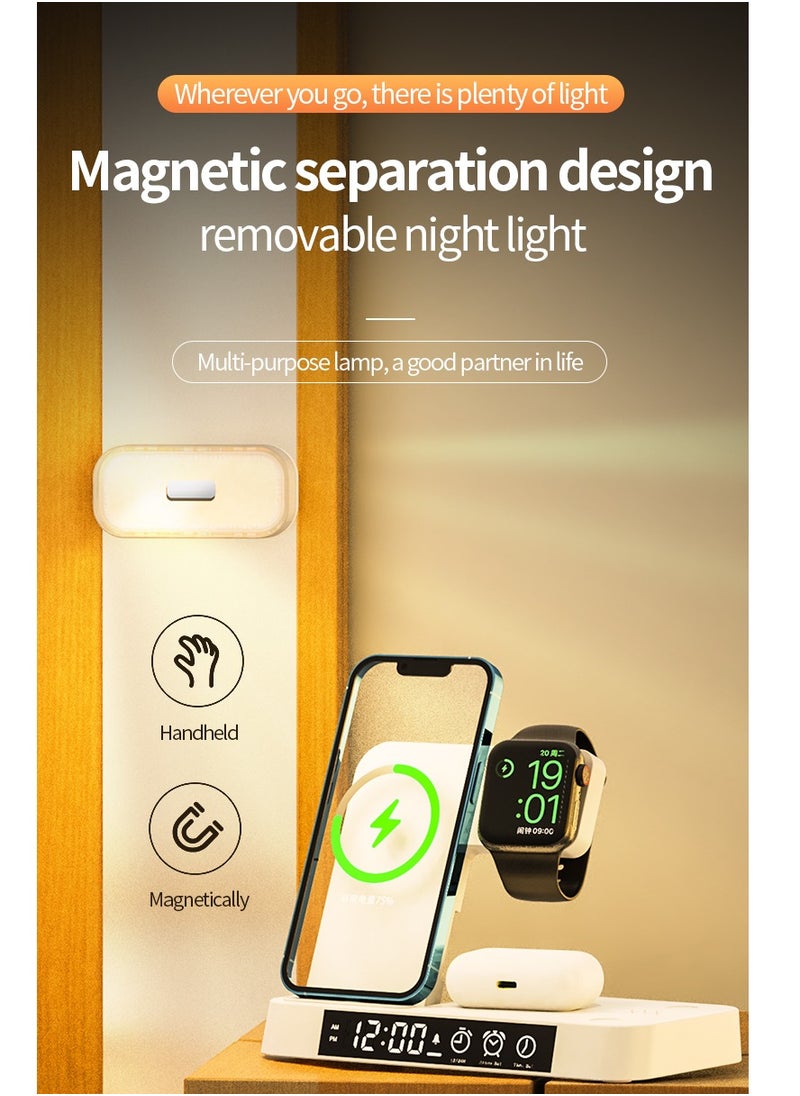 FLD - Newest 4 in 1 Fast Alarm Clock Wireless Charger Stand Cell Phone Charging Holder Portable Wireless Charger with Lamp - Image 1