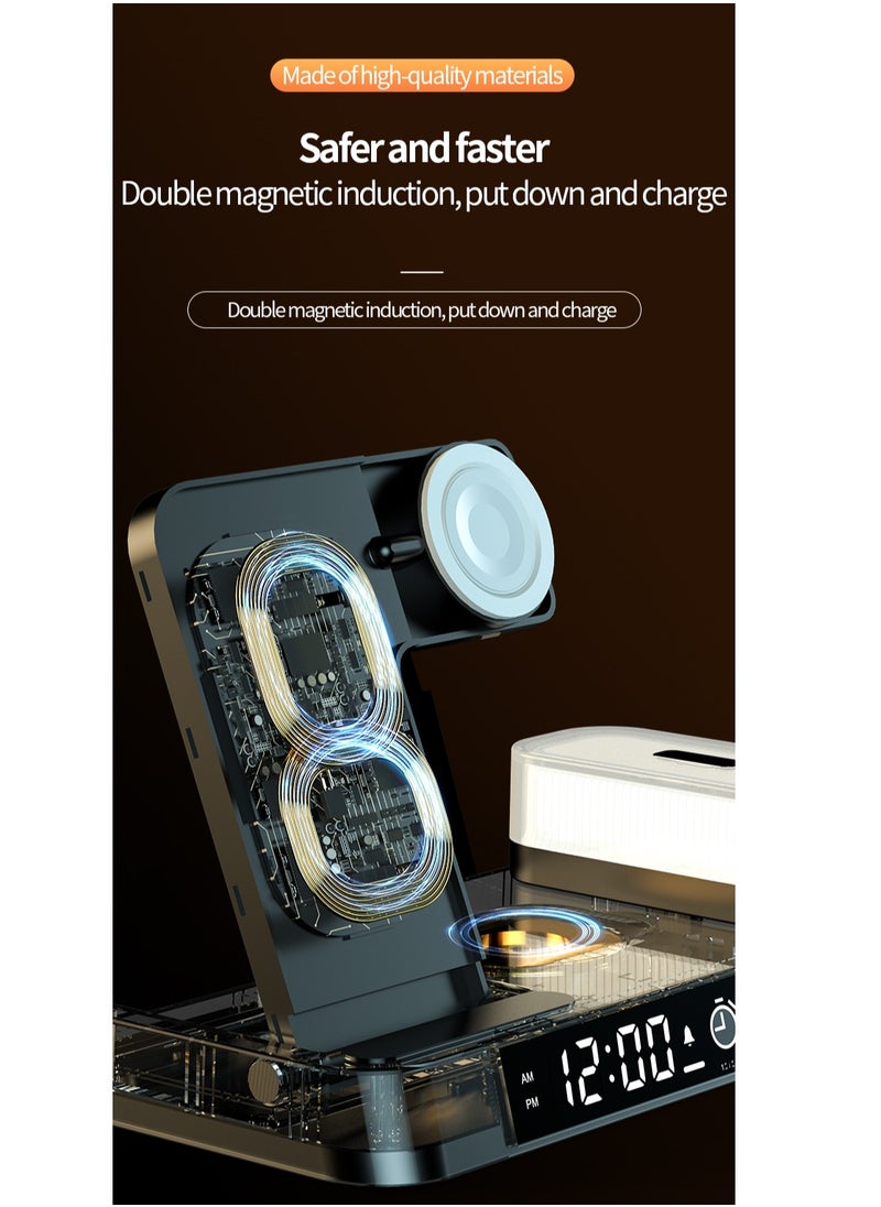 FLD - Newest 4 in 1 Fast Alarm Clock Wireless Charger Stand Cell Phone Charging Holder Portable Wireless Charger with Lamp - Image 1