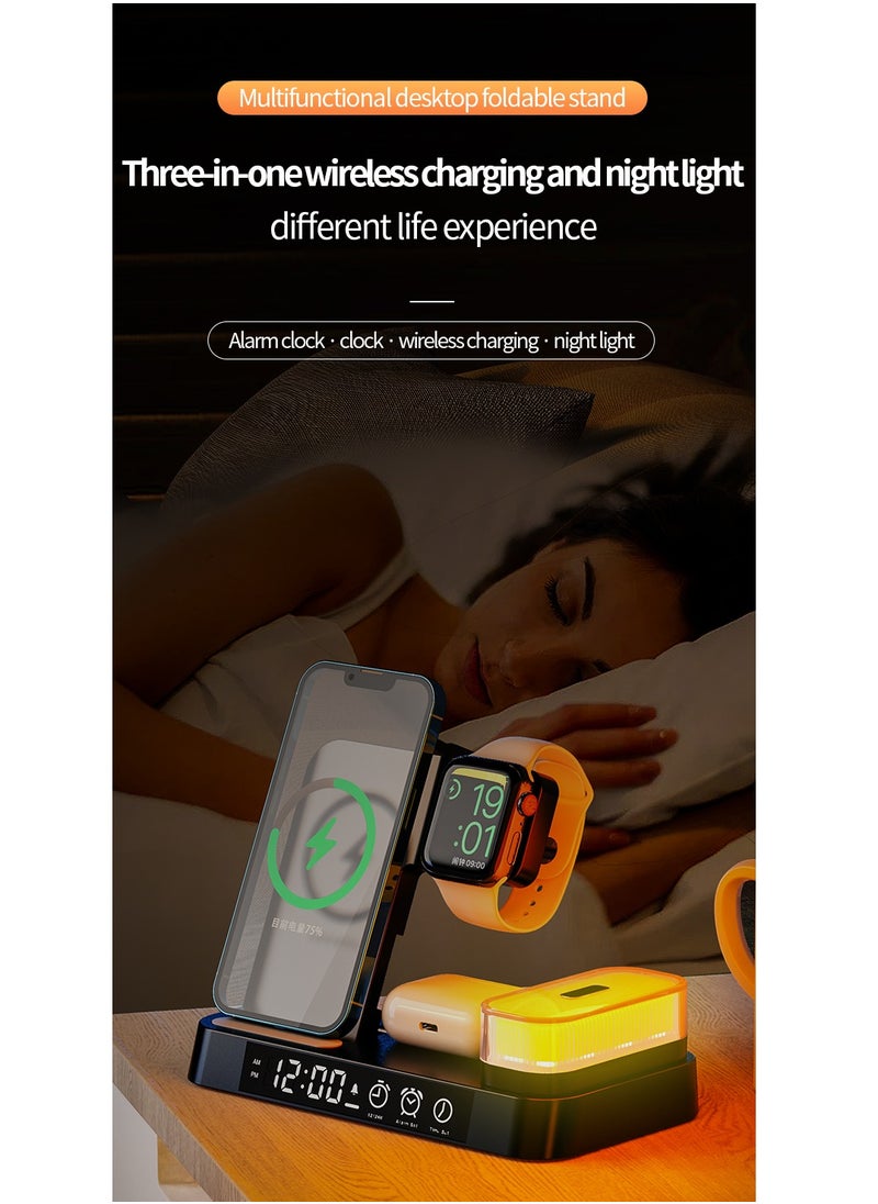 FLD - Newest 4 in 1 Fast Alarm Clock Wireless Charger Stand Cell Phone Charging Holder Portable Wireless Charger with Lamp - Image 1