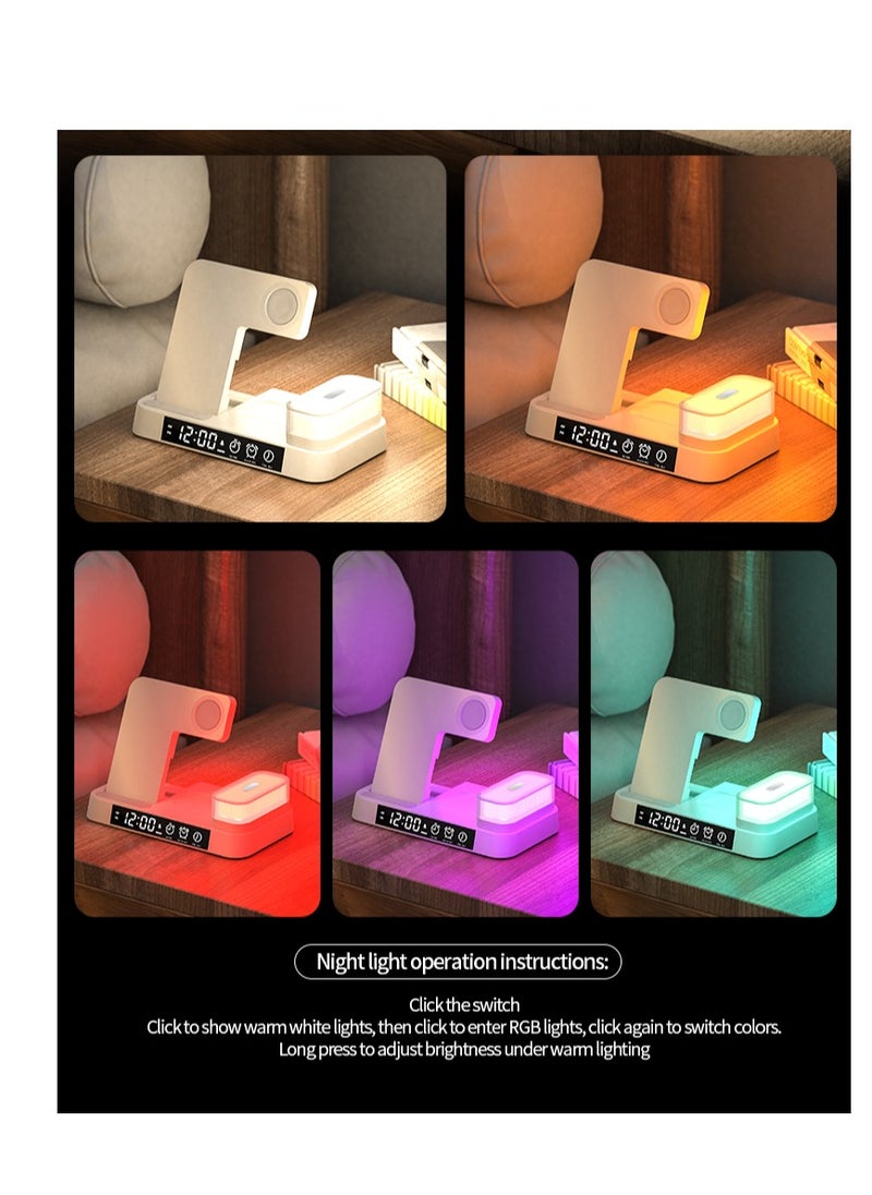 FLD - Newest 4 in 1 Fast Alarm Clock Wireless Charger Stand Cell Phone Charging Holder Portable Wireless Charger with Lamp - Image 1
