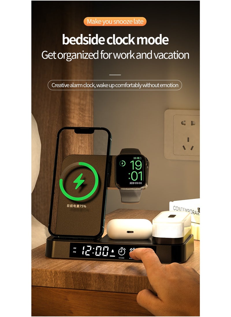 FLD - Newest 4 in 1 Fast Alarm Clock Wireless Charger Stand Cell Phone Charging Holder Portable Wireless Charger with Lamp - Image 1