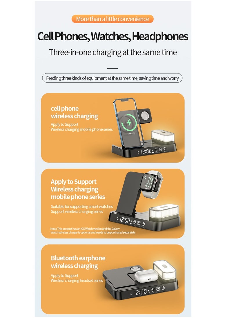 FLD - Newest 4 in 1 Fast Alarm Clock Wireless Charger Stand Cell Phone Charging Holder Portable Wireless Charger with Lamp - Image 1