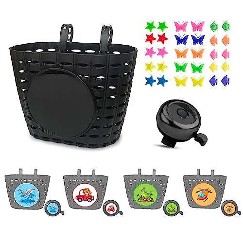 Noviko Kids Bike Basket Boy Bicycle Handlebar Basket with Bell Wheel Spokes for Girls - Image 1