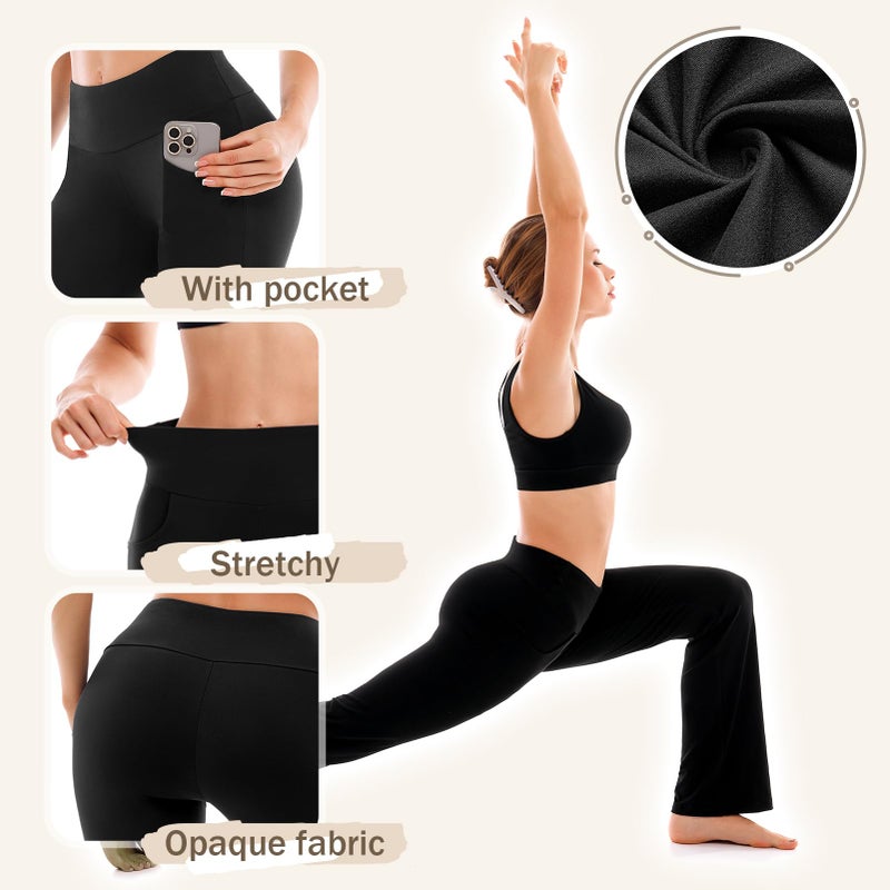 Walifrey Flare Leggings with Pocket for Women,High Waisted Opaque Flare Pants for Yoga Workout Black XL - Image 4