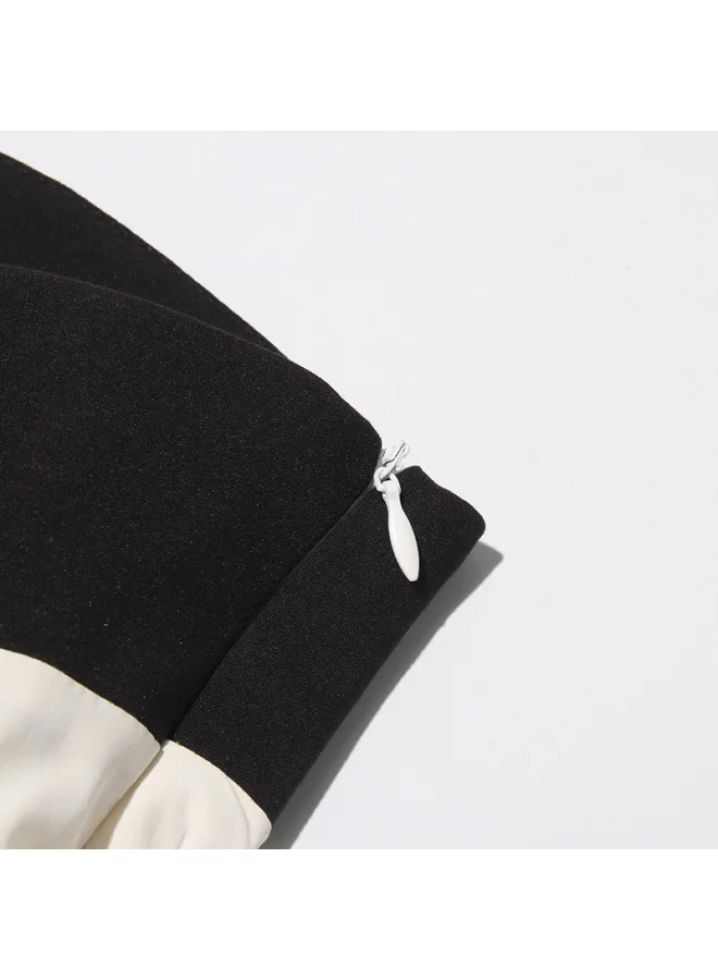 Madam Uniq Elegant Black - White Striped Gown, Strapless & Tiered Skirt, Runway - Style Dress