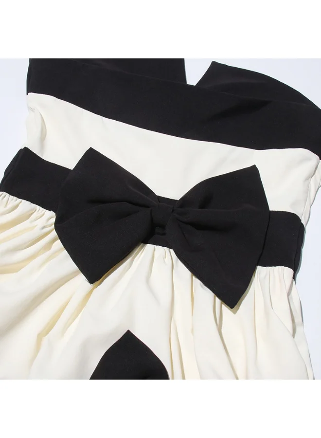 Madam Uniq Elegant Black - White Striped Gown, Strapless & Tiered Skirt, Runway - Style Dress