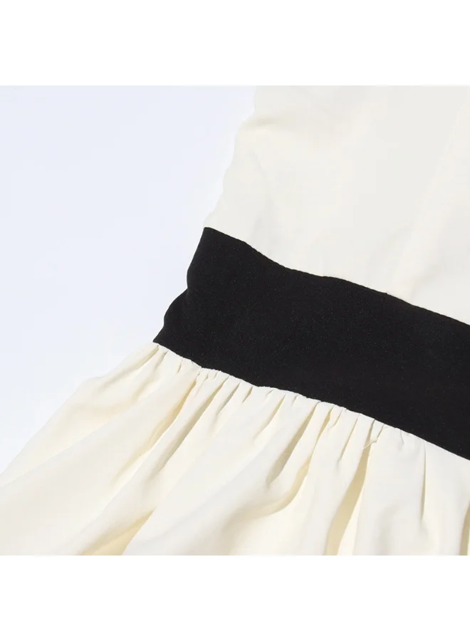 Madam Uniq Elegant Black - White Striped Gown, Strapless & Tiered Skirt, Runway - Style Dress