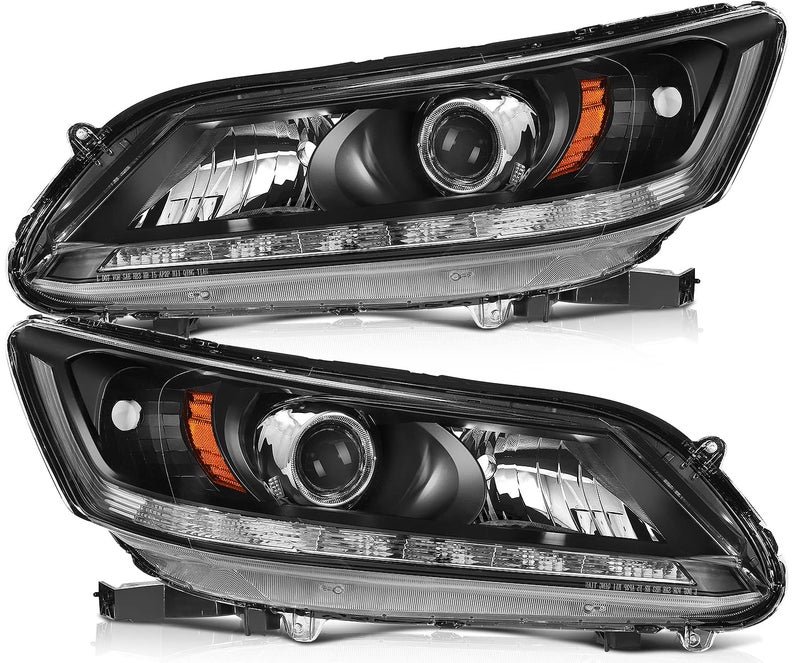 LBRST Headlight Assembly with Project for Honda for Accord Sedan 4Door 20132015 Black Housing Amber Reflector Clear Lens Driver and Passenger Side Headlamp