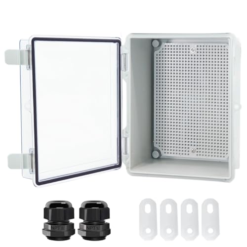 Otdorpatio Junction Box Hinged Clear Cover IP67 Waterproof ABS Project Box with 2 NPT 12 Cable Gland Electrical Box Enclosure with Mounting Plate Wall Bracket 87 x 67 x 43inch220x170x110mm - Image 1