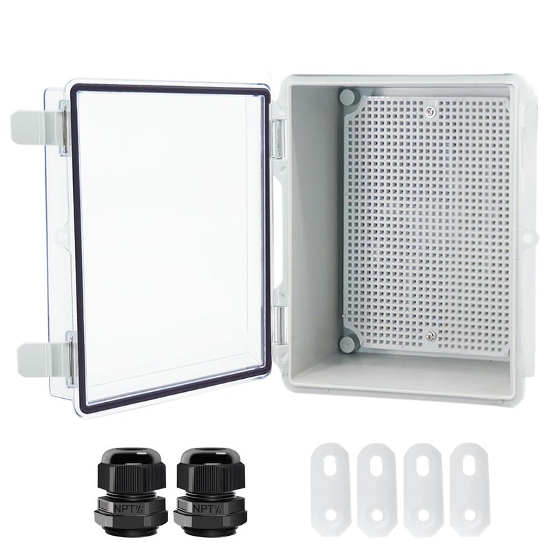 Otdorpatio Junction Box Hinged Clear Cover IP67 Waterproof ABS Project Box with 2 NPT 12 Cable Gland Electrical Box Enclosure with Mounting Plate Wall Bracket 87 x 67 x 43inch220x170x110mm - Image 2