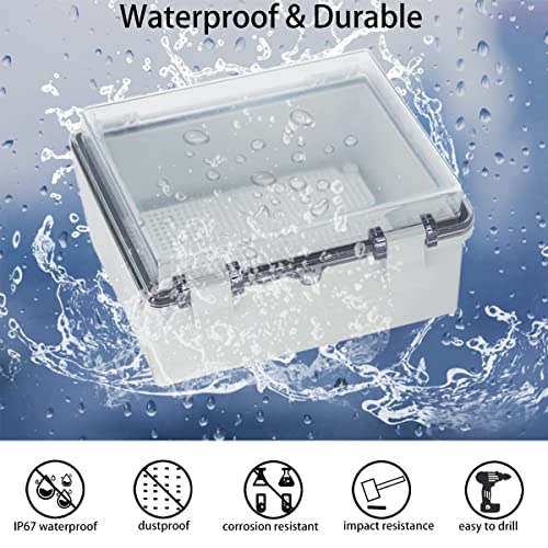 Otdorpatio Junction Box Hinged Clear Cover IP67 Waterproof ABS Project Box with 2 NPT 12 Cable Gland Electrical Box Enclosure with Mounting Plate Wall Bracket 87 x 67 x 43inch220x170x110mm - Image 3