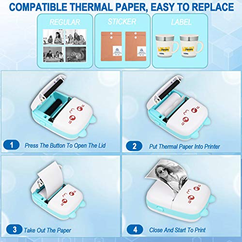 Eschen Portable Printer, Mini Pocket Wireless Bluetooth Thermal Printers with 6 Rolls Printing Paper for Android iOS Smartphone, BT Inkless Printing Gift for Label Receipt Photo Notes Study Home Office, Blue - Image 5