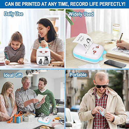Eschen Portable Printer, Mini Pocket Wireless Bluetooth Thermal Printers with 6 Rolls Printing Paper for Android iOS Smartphone, BT Inkless Printing Gift for Label Receipt Photo Notes Study Home Office, Blue - Image 2