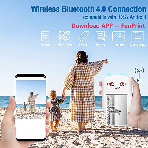 Eschen Portable Printer, Mini Pocket Wireless Bluetooth Thermal Printers with 6 Rolls Printing Paper for Android iOS Smartphone, BT Inkless Printing Gift for Label Receipt Photo Notes Study Home Office, Blue - Image 4