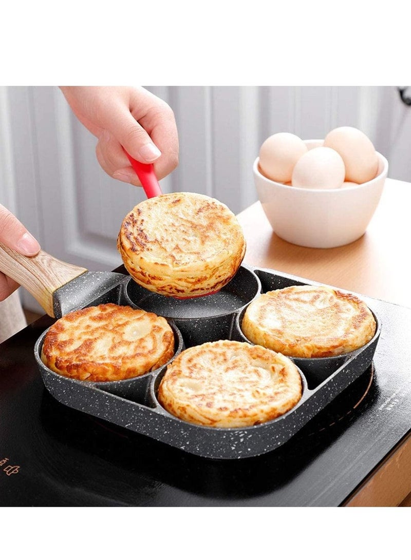 4 Hole Omelet Pan for Burger Eggs Ham Pancake Maker Wooden Handle Frying Pot Non-Stick Cooking Breakfast - Image 4