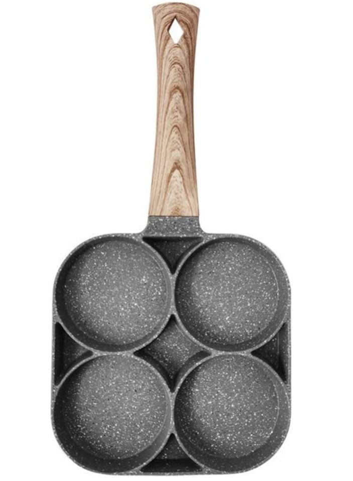 4 Hole Omelet Pan for Burger Eggs Ham Pancake Maker Wooden Handle Frying Pot Non-Stick Cooking Breakfast - Image 2