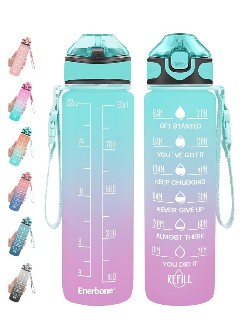 32 oz Drinking Water Bottle ,with Times to Drink and Straw, Motivational with Carrying Strap, Leakproof BPA & Toxic Free, Ensure You Drink Enough Water for Fitness Gym Outdoor - Image 1