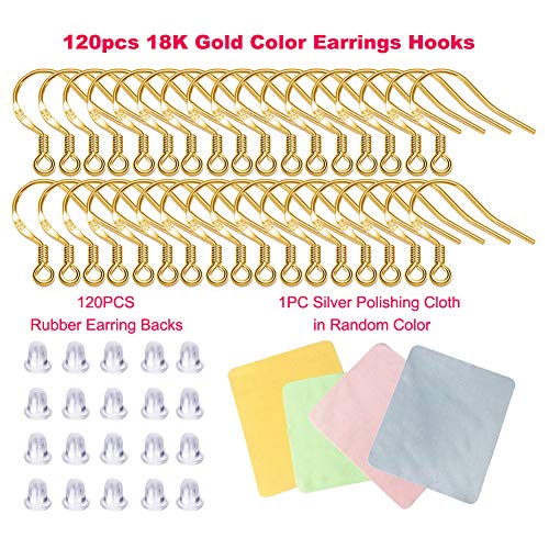 DIYEAR Earring Hooks - 120 PCS/60 Pairs Gold plated copper Hypoallergenic Ear Wires Fish Hooks for Jewelry Making, Jewelry Findings Parts with 120 PCS Rubber Earring Backs Stopper for DIY Earrings - Image 3