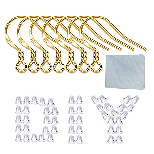 DIYEAR Earring Hooks - 120 PCS/60 Pairs Gold plated copper Hypoallergenic Ear Wires Fish Hooks for Jewelry Making, Jewelry Findings Parts with 120 PCS Rubber Earring Backs Stopper for DIY Earrings - Image 2