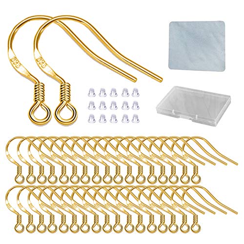 DIYEAR Earring Hooks - 120 PCS/60 Pairs Gold plated copper Hypoallergenic Ear Wires Fish Hooks for Jewelry Making, Jewelry Findings Parts with 120 PCS Rubber Earring Backs Stopper for DIY Earrings - Image 1