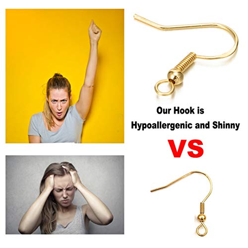 DIYEAR Earring Hooks - 120 PCS/60 Pairs Gold plated copper Hypoallergenic Ear Wires Fish Hooks for Jewelry Making, Jewelry Findings Parts with 120 PCS Rubber Earring Backs Stopper for DIY Earrings - Image 5