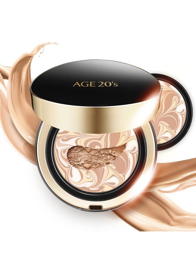 AGE 20's Signature Intense Foundation Makeup Full Coverage Korean Cushion Foundation SPF 50+ 71% Essence Natural Dewy Finish Refill Included 21 Light Beige (049 oz x2 ea) - Image 1