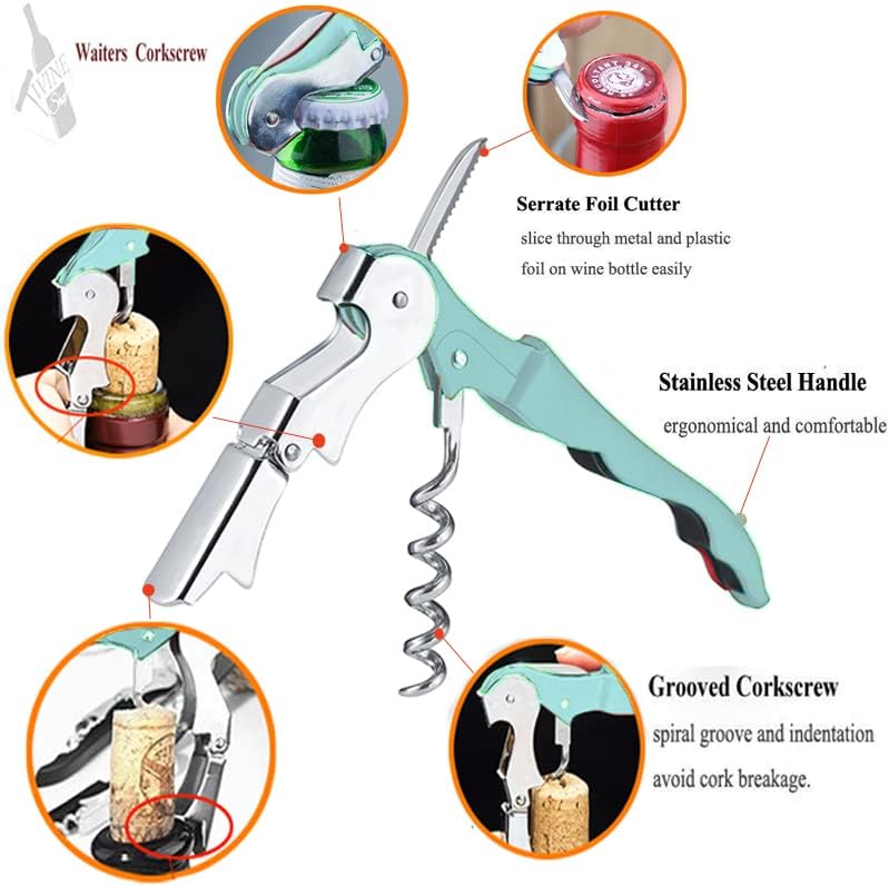 Kit-Home Professional Waiter Corkscrew Wine Openers Set, Heavy Duty Stainless Steel Hinges Wine Key for Restaurant Waiters, Sommelier, Bartenders - Image 2