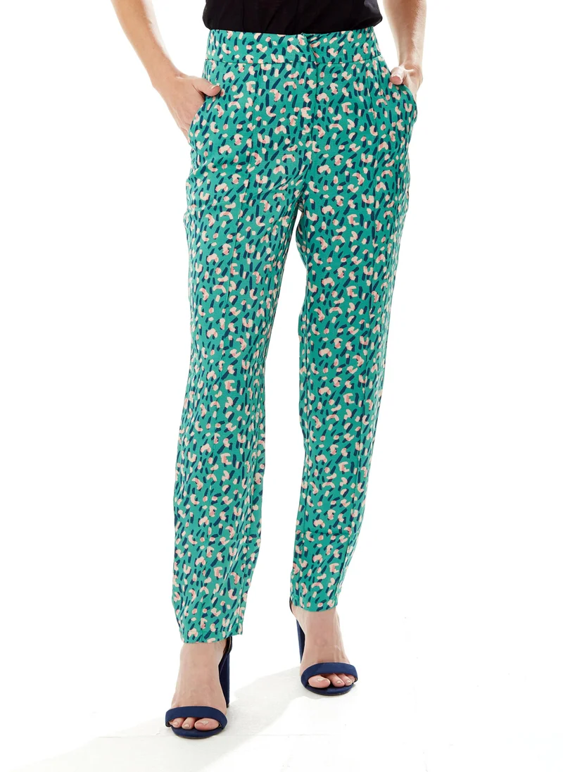 Liquorish Stroke Print Trousers in Green