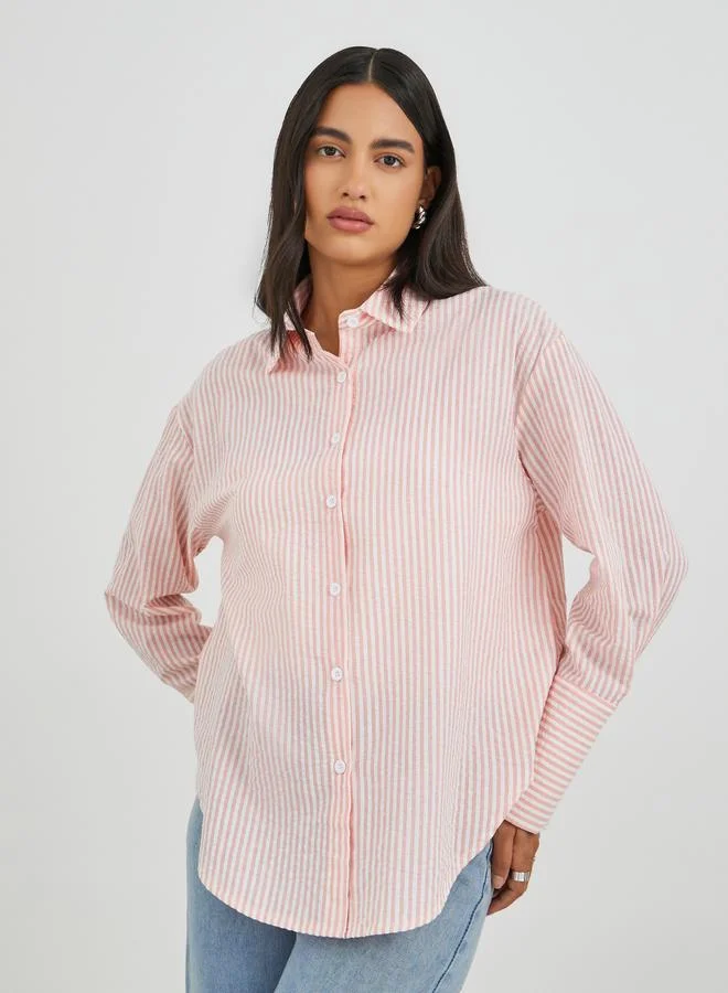 Styli Styli Striped Spread Collar Long Sleeve Shirt
