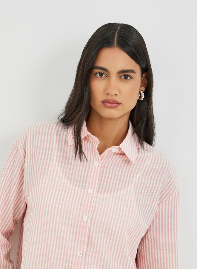 Styli Styli Striped Spread Collar Long Sleeve Shirt