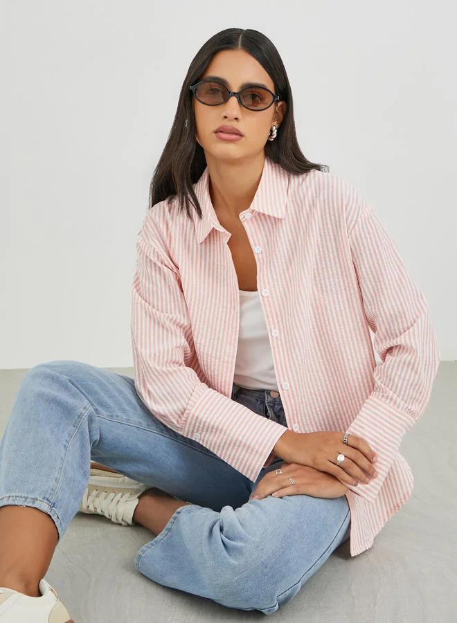 Styli Styli Striped Spread Collar Long Sleeve Shirt